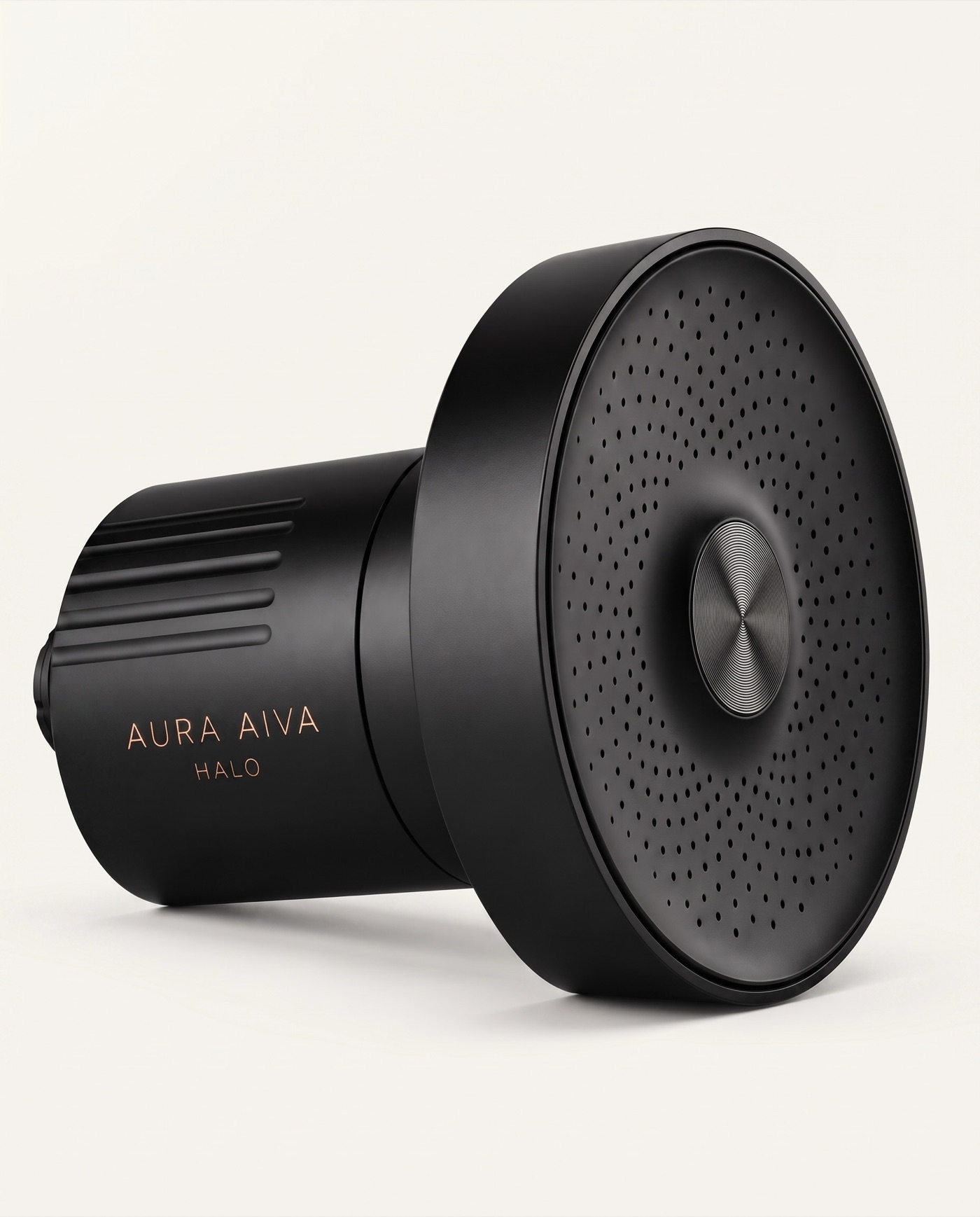 Halo Filtered Shower System — Matte Black, studio front view